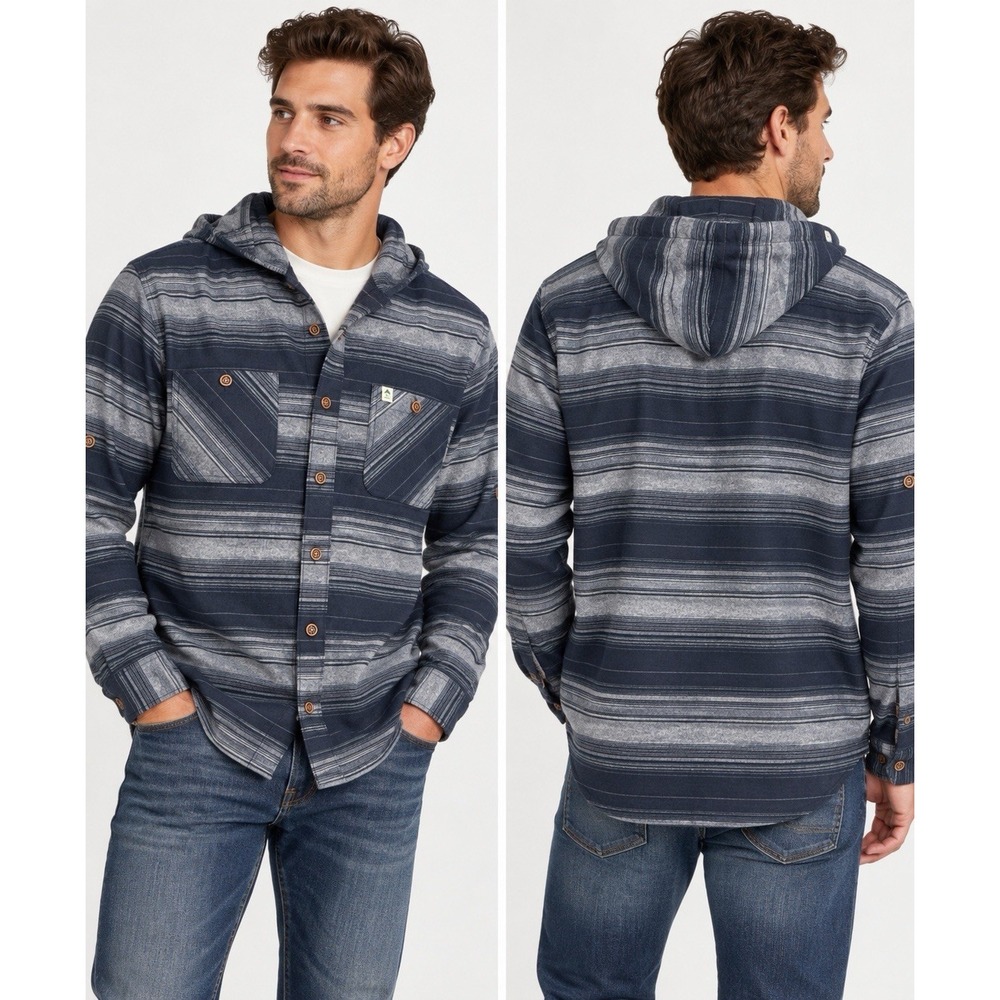 Rugged Earth Outfitters Men's Large Blue Gray Striped Flannel Button Up Shirt